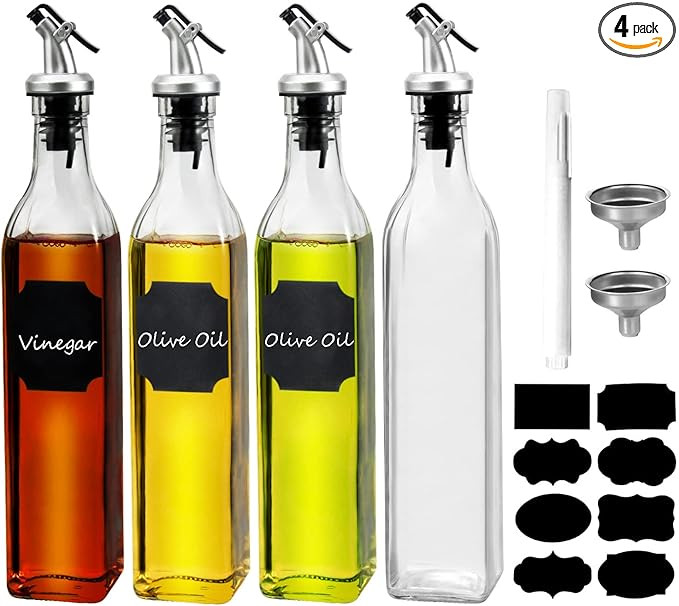 WERTIOO Oil Dispenser Bottle 4 Pack 17 OZ Glass Olive Oil and Vinegar Dispenser Set Oil Container... | Amazon (US)