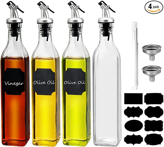 WERTIOO Oil Dispenser Bottle 4 Pack 17 OZ Glass Olive Oil and Vinegar Dispenser Set Oil Container... | Amazon (US)