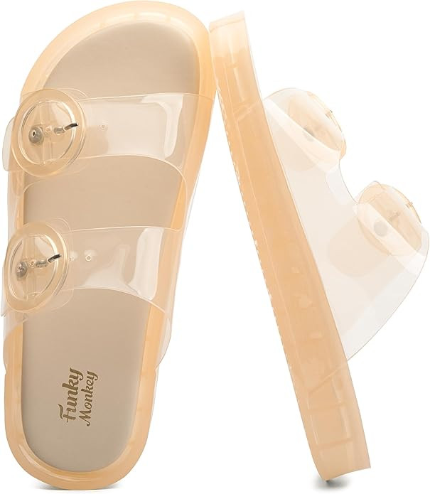 FUNKYMONKEY Women's Comfort Slides Double Buckle Adjustable Plastics Flat Sandals | Amazon (US)