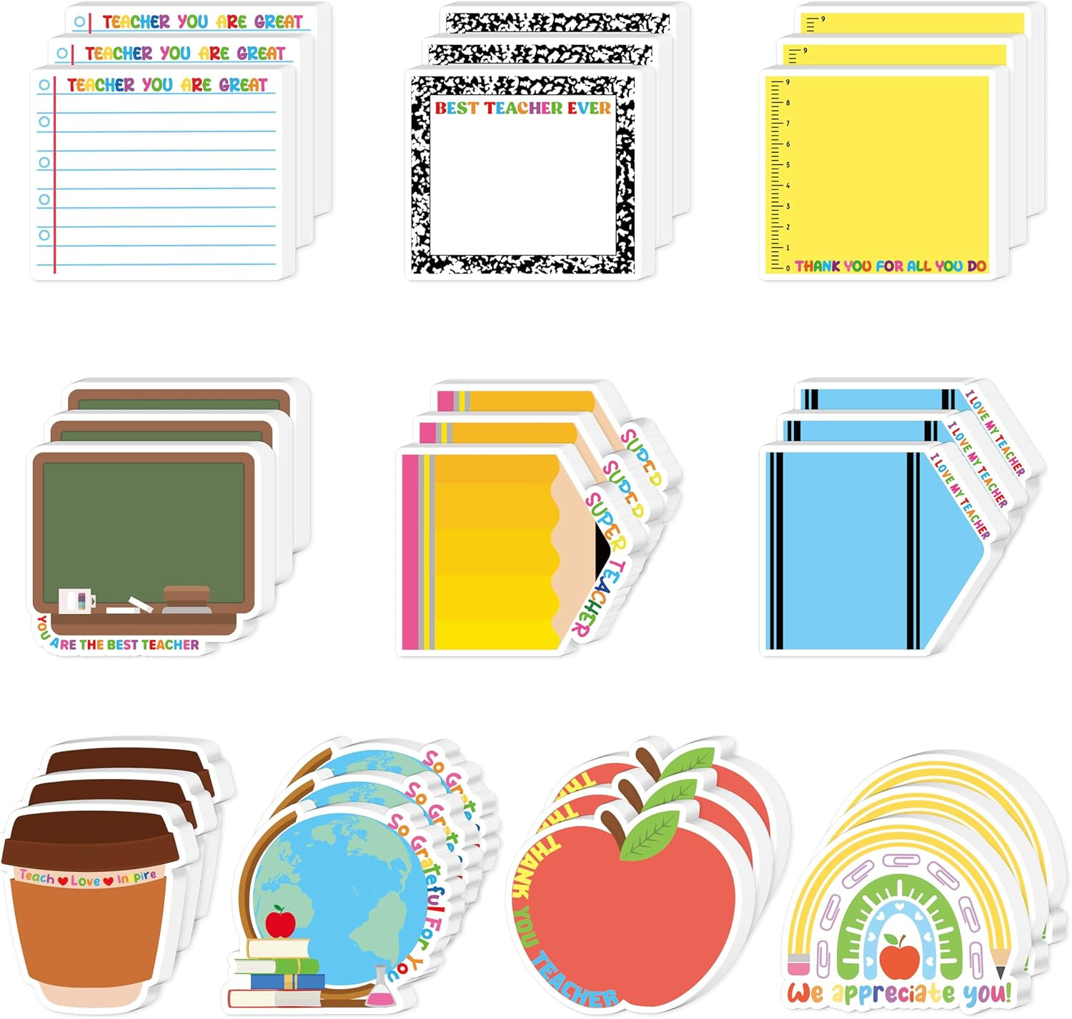 Xqumoi 30 Pack Teacher Appreciation Sticky Notes School Office Supplies | Amazon (US)