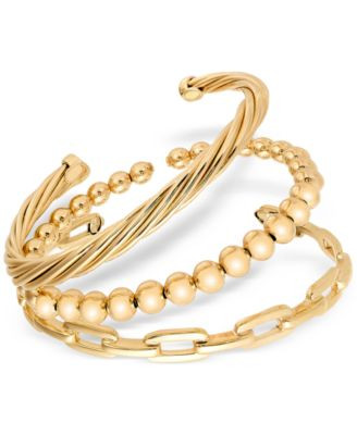 3-Pc. Set Beaded, Torchon & Paperclip Cuff Bangle Bracelets in 14k Gold-Plated Sterling Silver - ... | Macy's