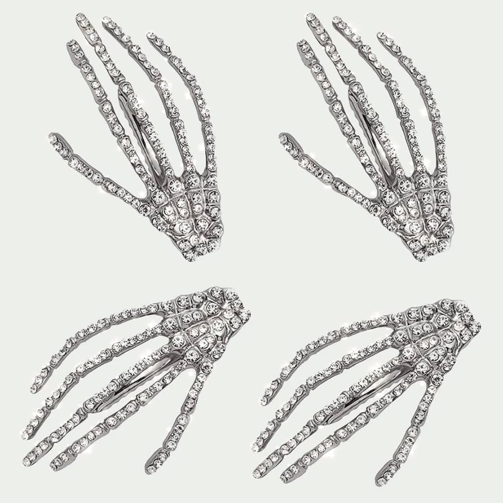4Pcs Crystal Skeleton Hands Hair Clips Halloween Party Hair Decor Women Girls Hair Accessories, S... | Amazon (US)
