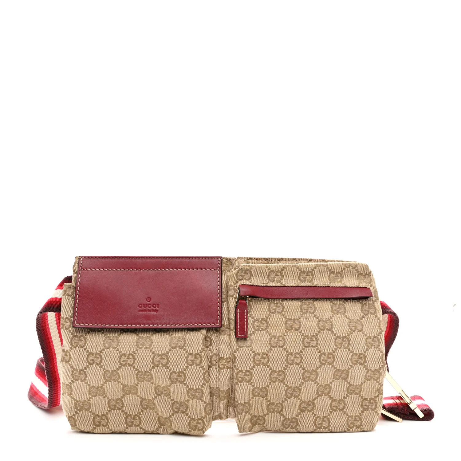 GG Monogram Double Pocket Belt Bag Red | FASHIONPHILE (US)
