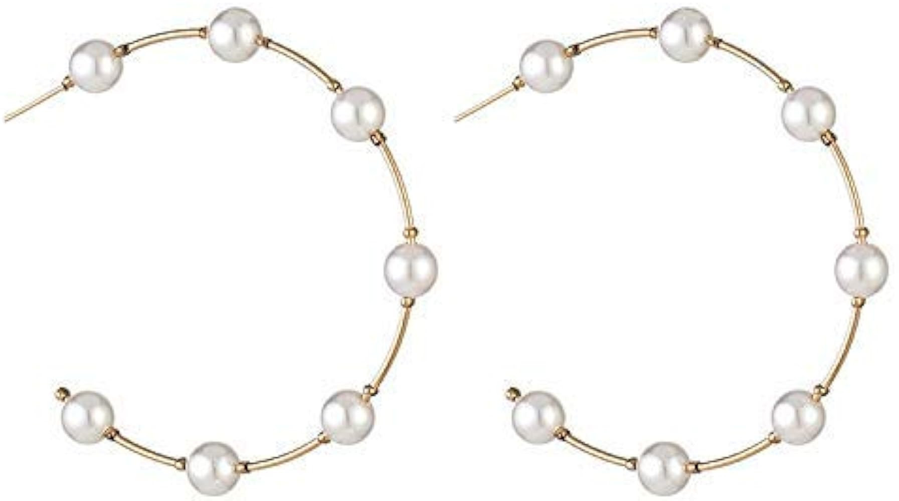 Greentail Fashion Pearl Hoop Earrings for Women Fashion Dangle Hypoallergenic Layer Earrings Drop... | Amazon (US)