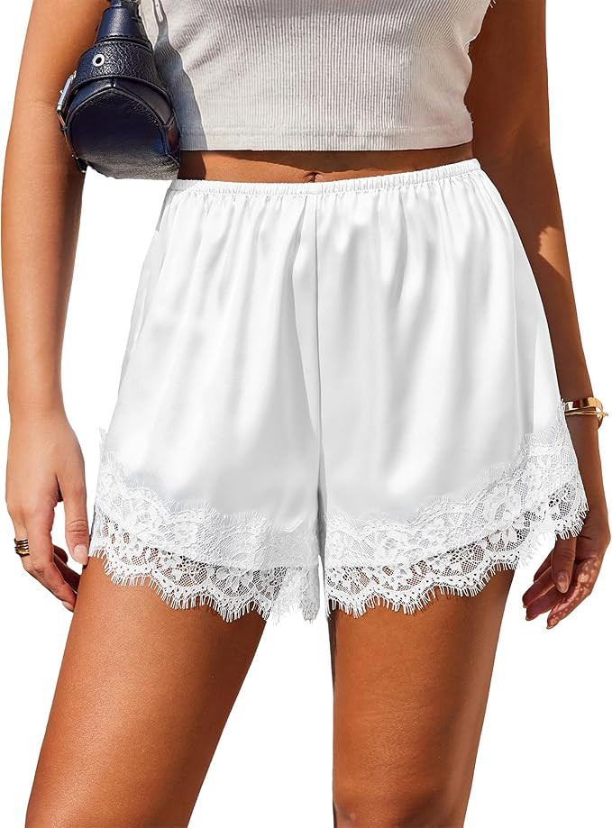 Ekouaer Women's Silk Satin Shorts 2026 Lace Trim Micro Mini Satin Shorts Y2K Casual Pajama Short ... | Amazon (US)