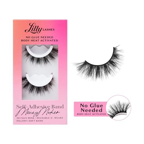 Lilly Lashes 3D Self Adhesive Eyelashes, No Lash Glue Needed, Body Heat Activated Press on Lashes, Reusable Self Adhesive Eyelashes Up to 5x, Natural Lashes, Easy to Apply & Remove (MoneyMaker) | Amazon (US)