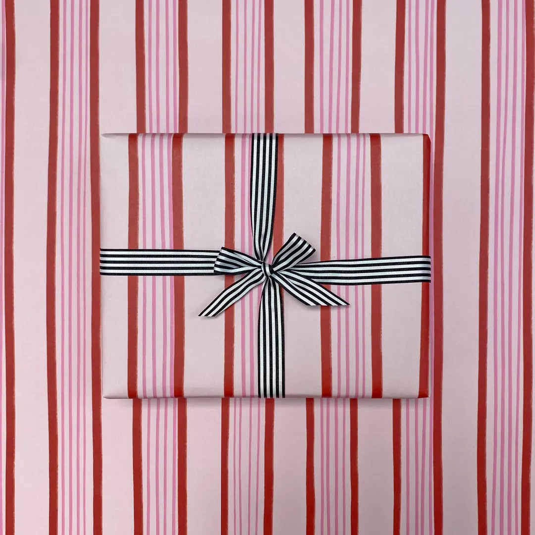 Red and Pink Striped Wrapping Paper Cute Wrapping Paper, Stripy Gift Wrap. Recyclable Wrapping Pa... | Etsy (US)