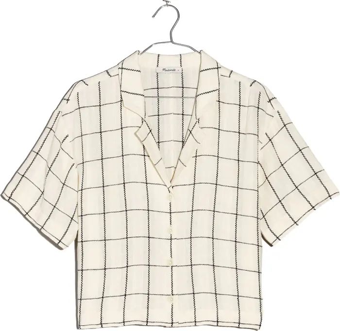 Madewell Windowpane Linen Blend Resort Cropped Shirt | Nordstrom | Nordstrom