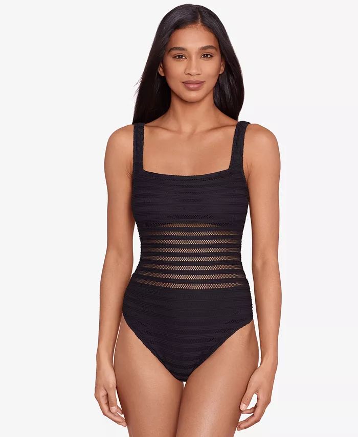 Lauren Ralph Lauren Women's Square-Neck One-Piece Swim Suit - Macy's | Macy's