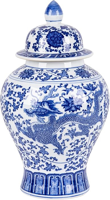 13.8” Classic Blue and White Porcelain Vase,Jingdezhen Art Decor Big Vase,China Handmade Cerami... | Amazon (US)