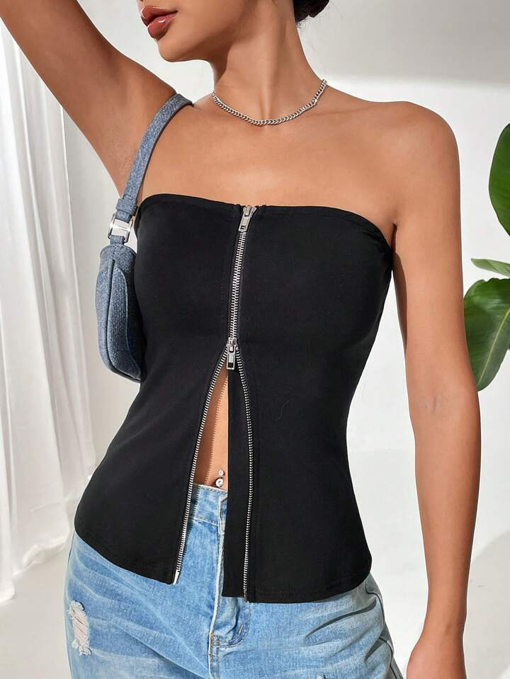 SHEIN EZwear Casual Eenkleurig Dame top Rits | SHEIN