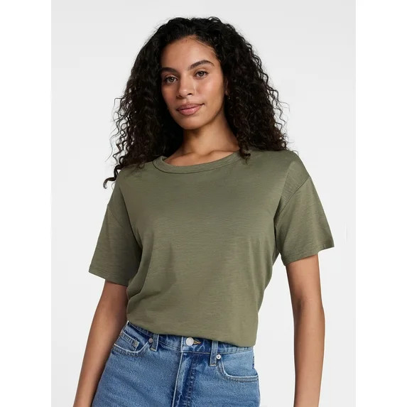Time and Tru Women's Boxy Slub Tee with Short Sleeves, Sizes XS-XXXL | Walmart (US)
