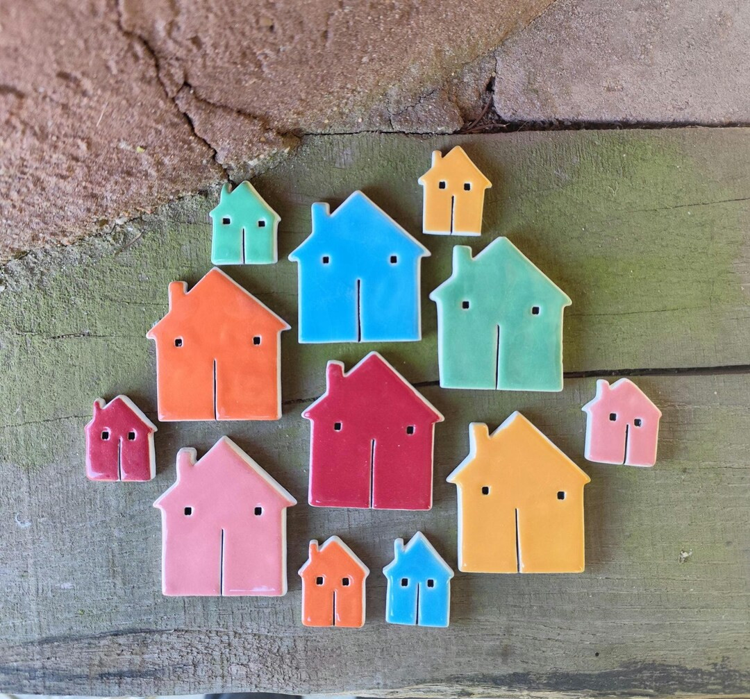 Handmade DIY Mosaic House Shape Tiles, Ceramic Mosaic Colorful House Tile - Etsy | Etsy (US)