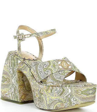 x Amanda Jones Vaughan Cece Paisley Print Platform Block Heel Dress Sandals | Dillard's