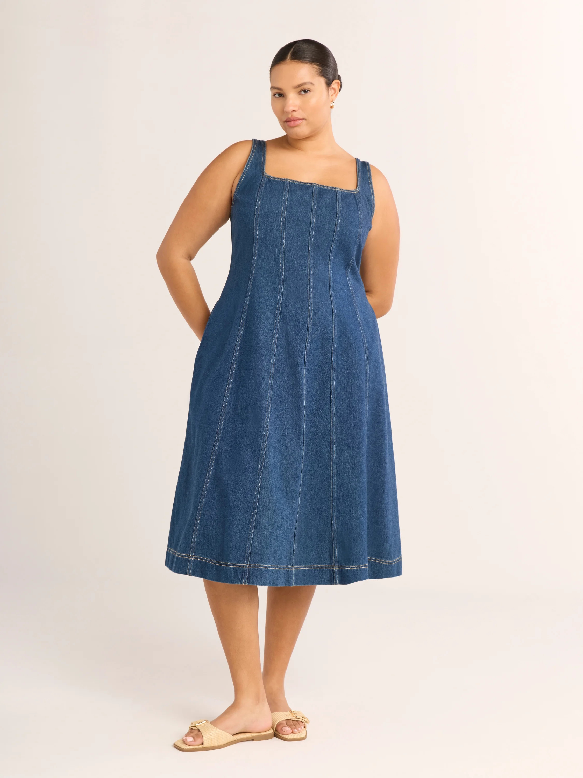 Free Assembly Women's Sleeveless Denim Panel Dress, Sizes XS-4X | Walmart (US)