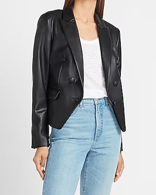 Vegan Leather Double Breasted Peak Lapel Blazer | Express