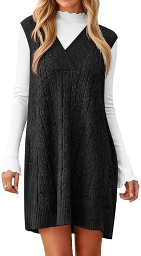 Cicy Bell Womens Oversized Sweater Vest Dress V Neck Sleeveless Fall Trendy Casual Knit Cable Min... | Amazon (US)