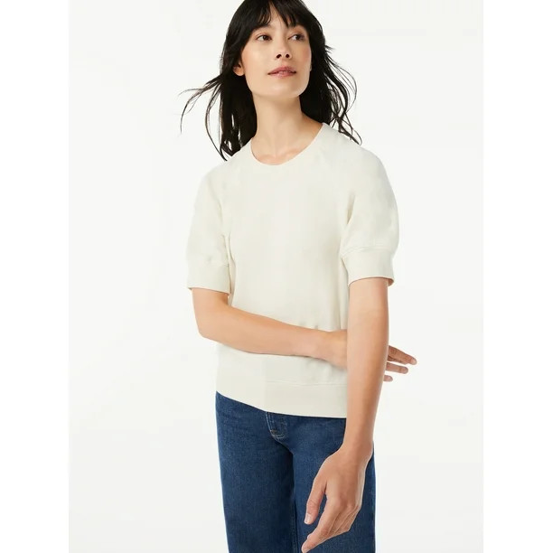 Free Assembly Women's Raglan Sweatshirt T-Shirt with Short Sleeves | Walmart (US)