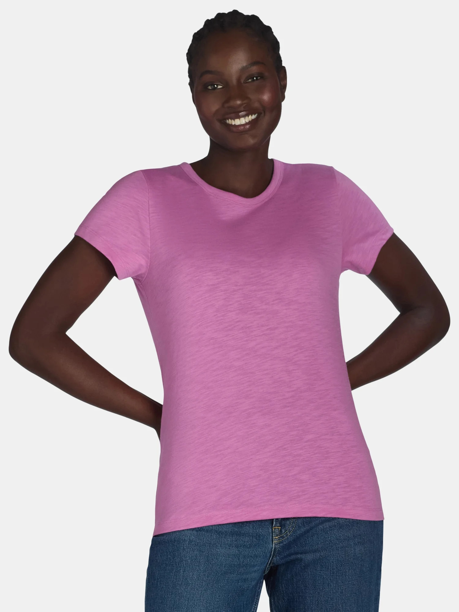 Time and Tru Women’s Slub Jersey Crewneck Tee with Short Sleeves, Sizes XS-XXXL | Walmart (US)