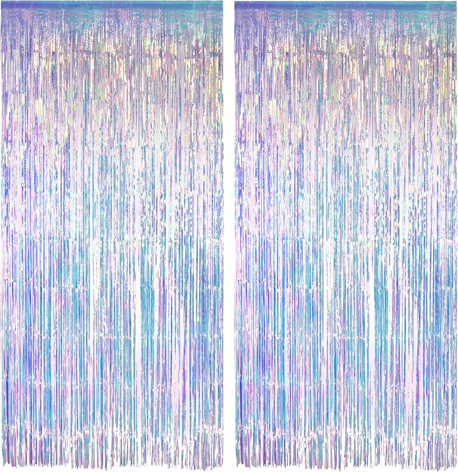 Iridescent Party Streamers Backdrop - GREATRIL Neon Transparent Holographic Tinsel Foil Fringe Cu... | Amazon (US)