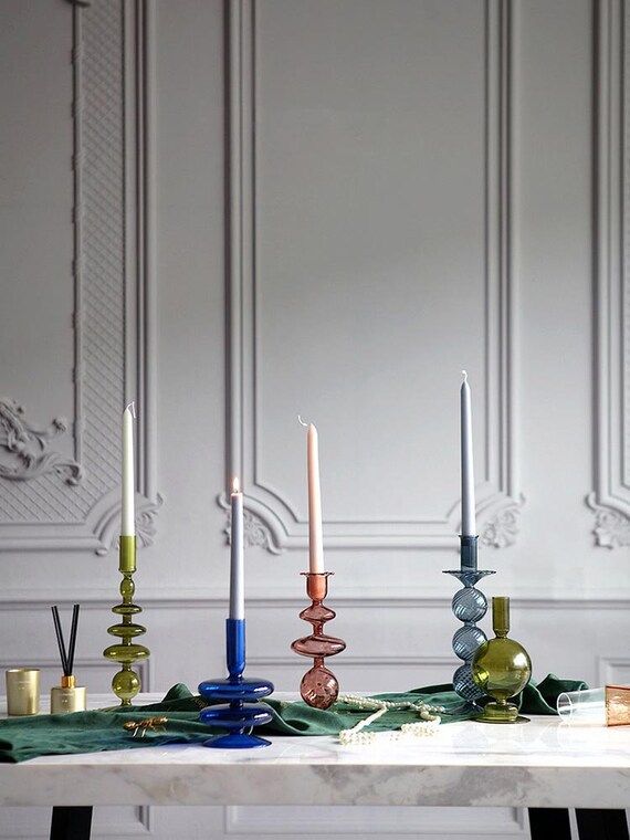 Morandi Glass Candlestick, Glass Candle holder, Centerpiece Minimalist Scandinavian Decoration Mo... | Etsy (US)