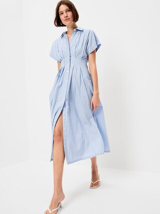 Pintuck-Waist Midi Shirt Dress | Old Navy (US)
