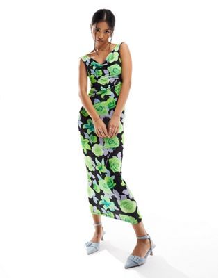 ASOS DESIGN bardot midi dress in bright green floral print | ASOS | ASOS (Global)