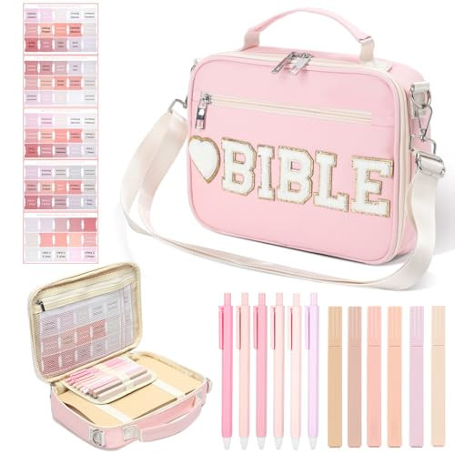 Paterr Large Chenille Letter Bible Cover for Women with Bible Study Supplies 6 Colored Gel Pen 6 Highlighters 2 Set Tab Stickers Church Bag with Handle Shoulder Strap for Christmas Christian Gift | Amazon (US)