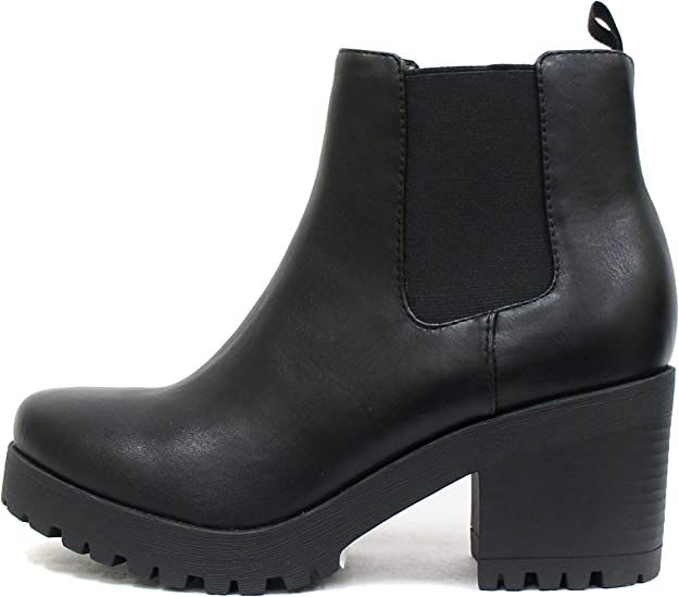 Soda Top Shoes Jaber Ankle Boot W Lug Sole Elastic Gore and Chunky Heel | Amazon (US)