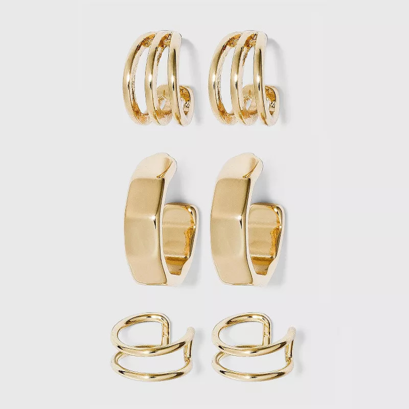 Ear Cuff and Hoop Earring Set 3pc - A New Day™ Gold | Target