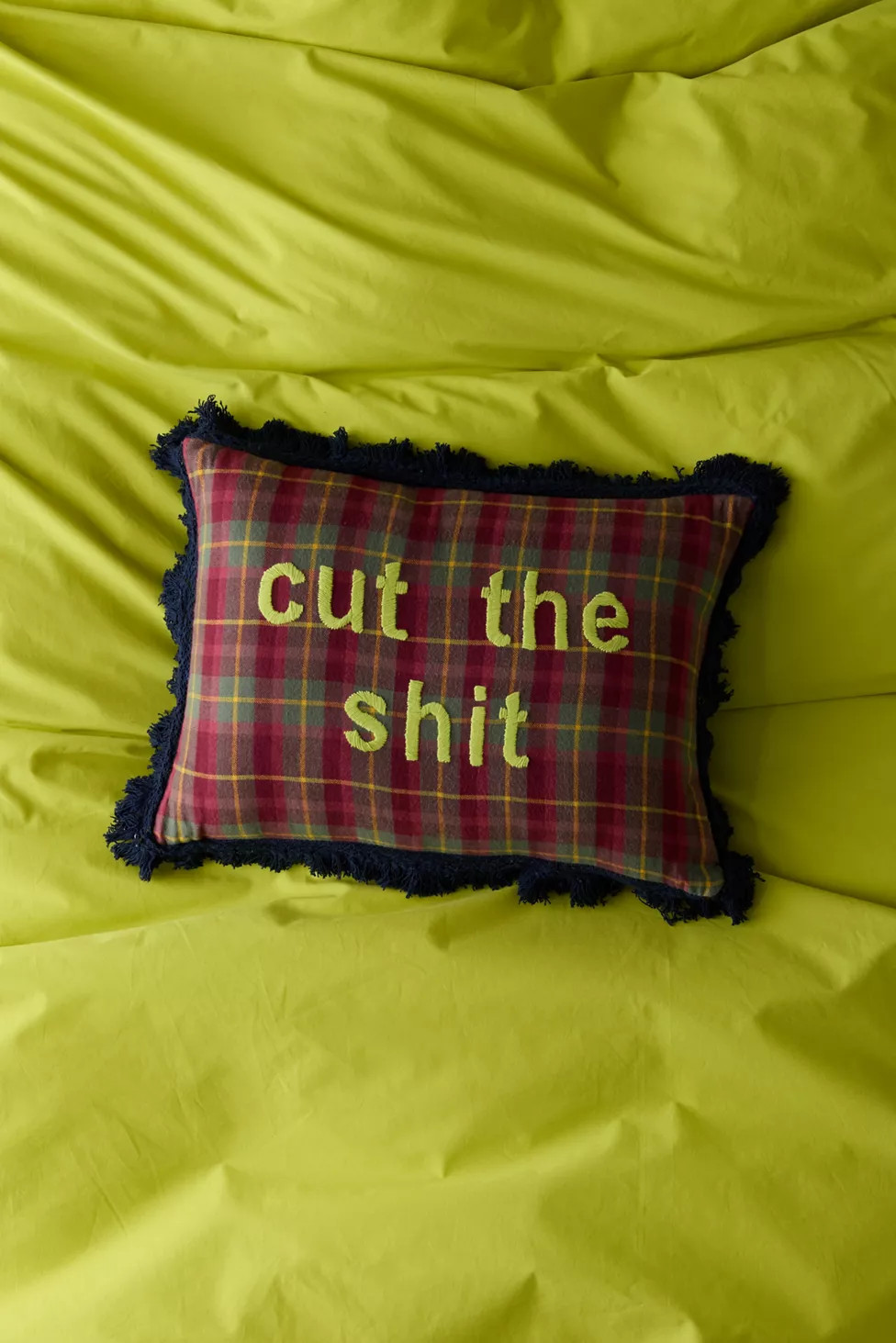Cut The S*** Embroidered Fringe Throw Pillow | Urban Outfitters (US and RoW)