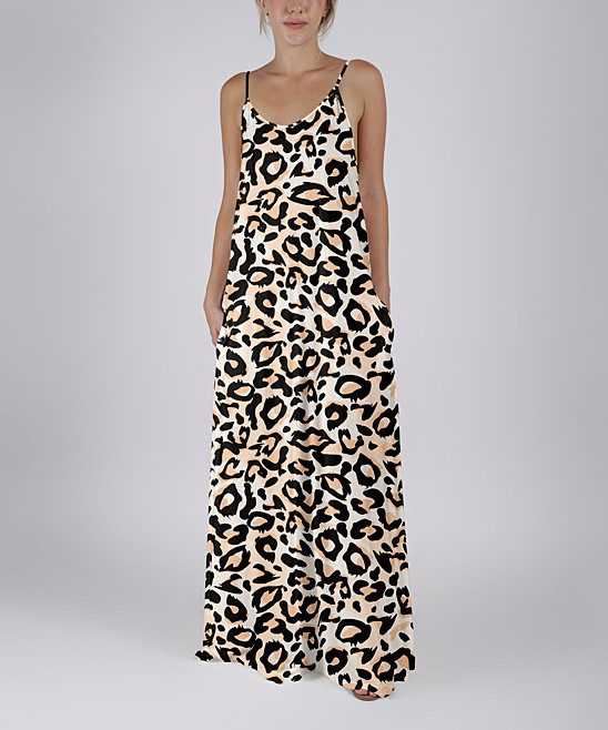 Beyond This Plane Women's Maxi Dresses BLK - Black & Beige Leopard Pocket Sleeveless Maxi Dress | Zulily