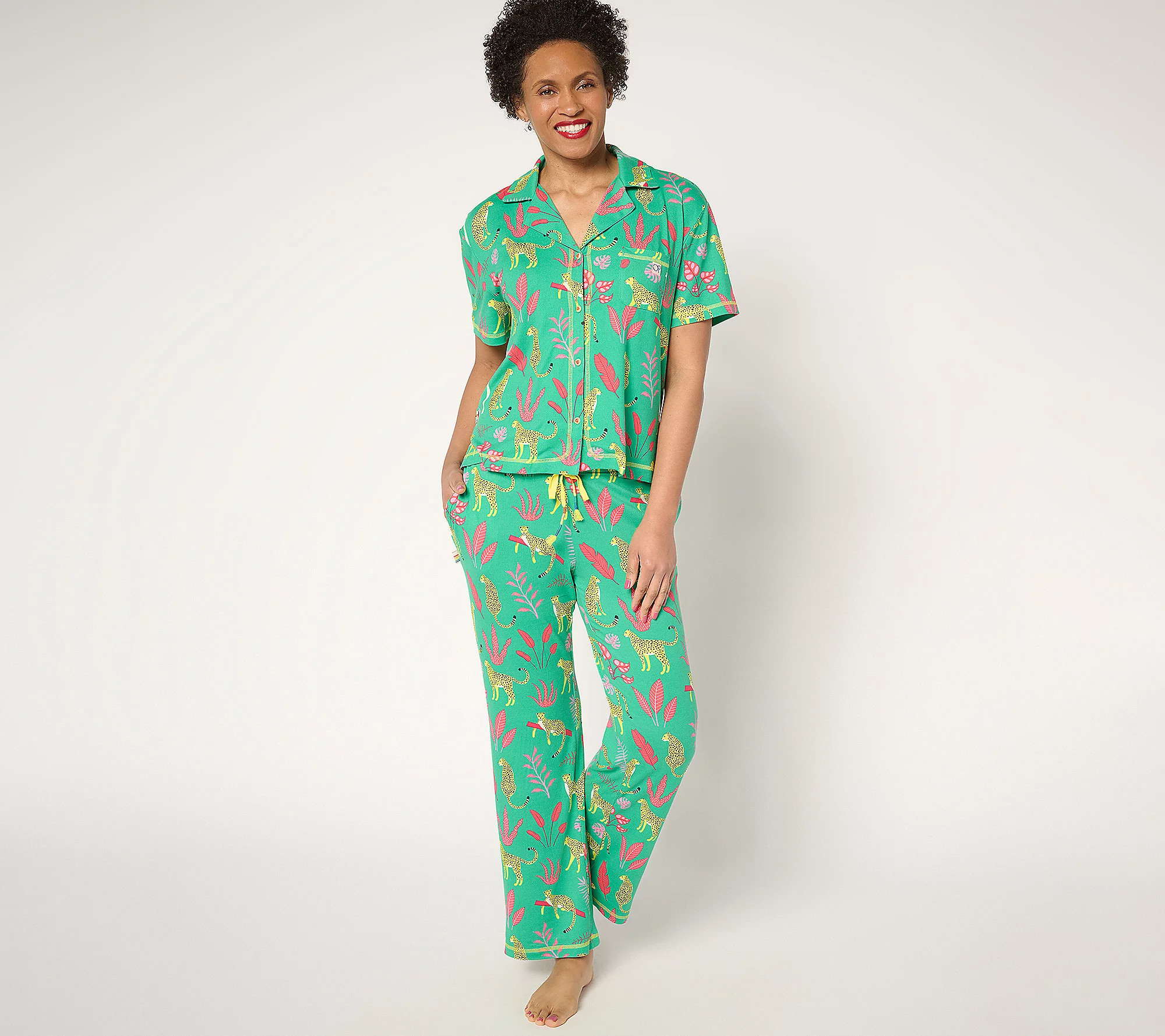 Ocean Pacific Short Sleeve Notch Collar & Pant Pajama Set | QVC