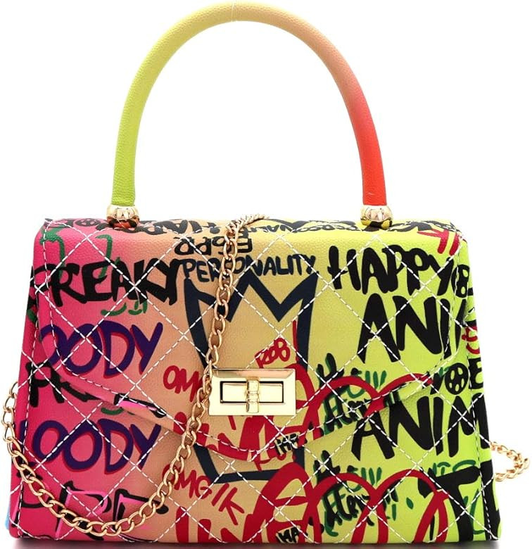 Trendeology Retro Vintage Neon Multicolor Colorful Graffiti Clutch Tote Purse Crossbody Sling Bag... | Amazon (US)