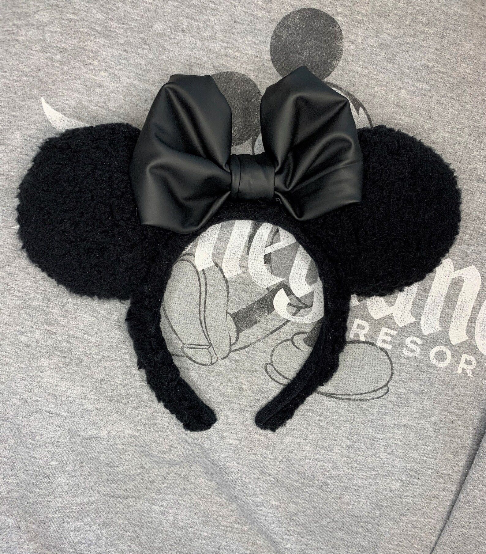 Sherpa Mouse Ears Black Sherpa Matte Black Bow Black Mouse Ears Fluffy Sherpa Mouse Ears Sherpa E... | Etsy (US)