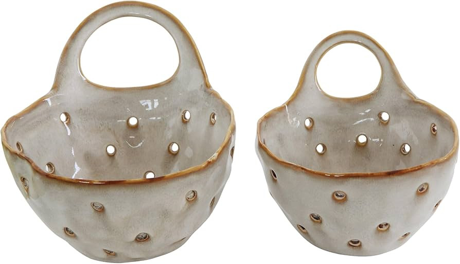Creative Co-Op Set of 2 Cream Stoneware Colanders, White | Amazon (US)