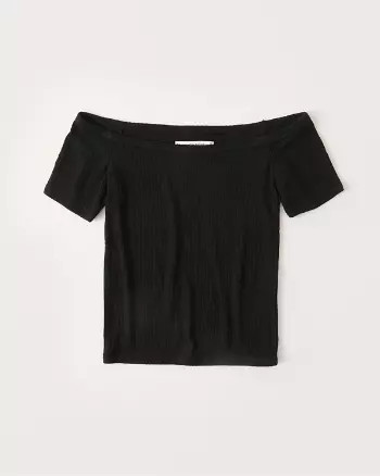 Abercrombie & Fitch Womens Off-The-Shoulder Ribbed Top in Black - Size XXS | Abercrombie & Fitch US & UK