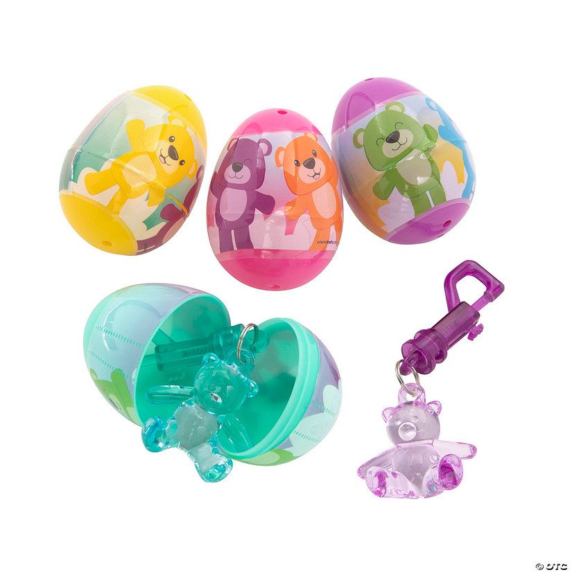 2 1/4" Teddy Bear Backpack Clip Keychain-Filled Plastic Easter Eggs – 12 Pc. | Oriental Trading Company
