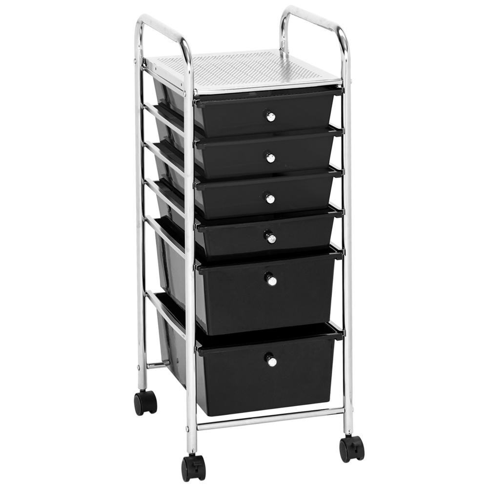 Karl home 6-Plastic Drawers Black Storage Rolling Cart Studio Organizer | The Home Depot