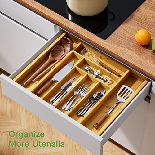 Bamboo Expandable Drawer Organizer for Utensils Holder, Adjustable Cutlery Tray, Wood Drawer Divi... | Amazon (US)