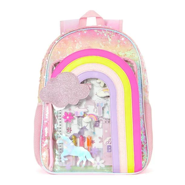 Schoolyard Vibes Rainbow Girls 17" Sequin Stationary Kids Backpack Set, Pink - Walmart.com | Walmart (US)