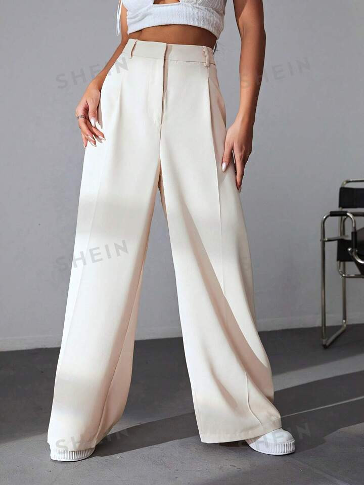 SHEIN EZwear Solid Wide Leg Pants | SHEIN