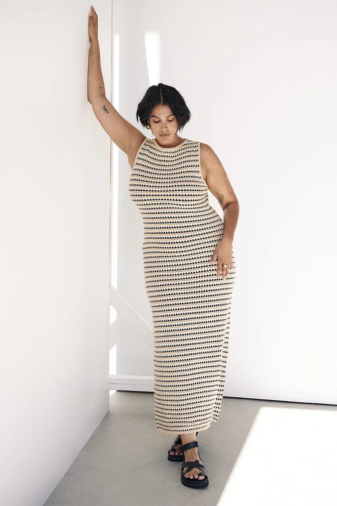 MIMI STRIPED CROCHET BOAT NECK DRESS | DISSH