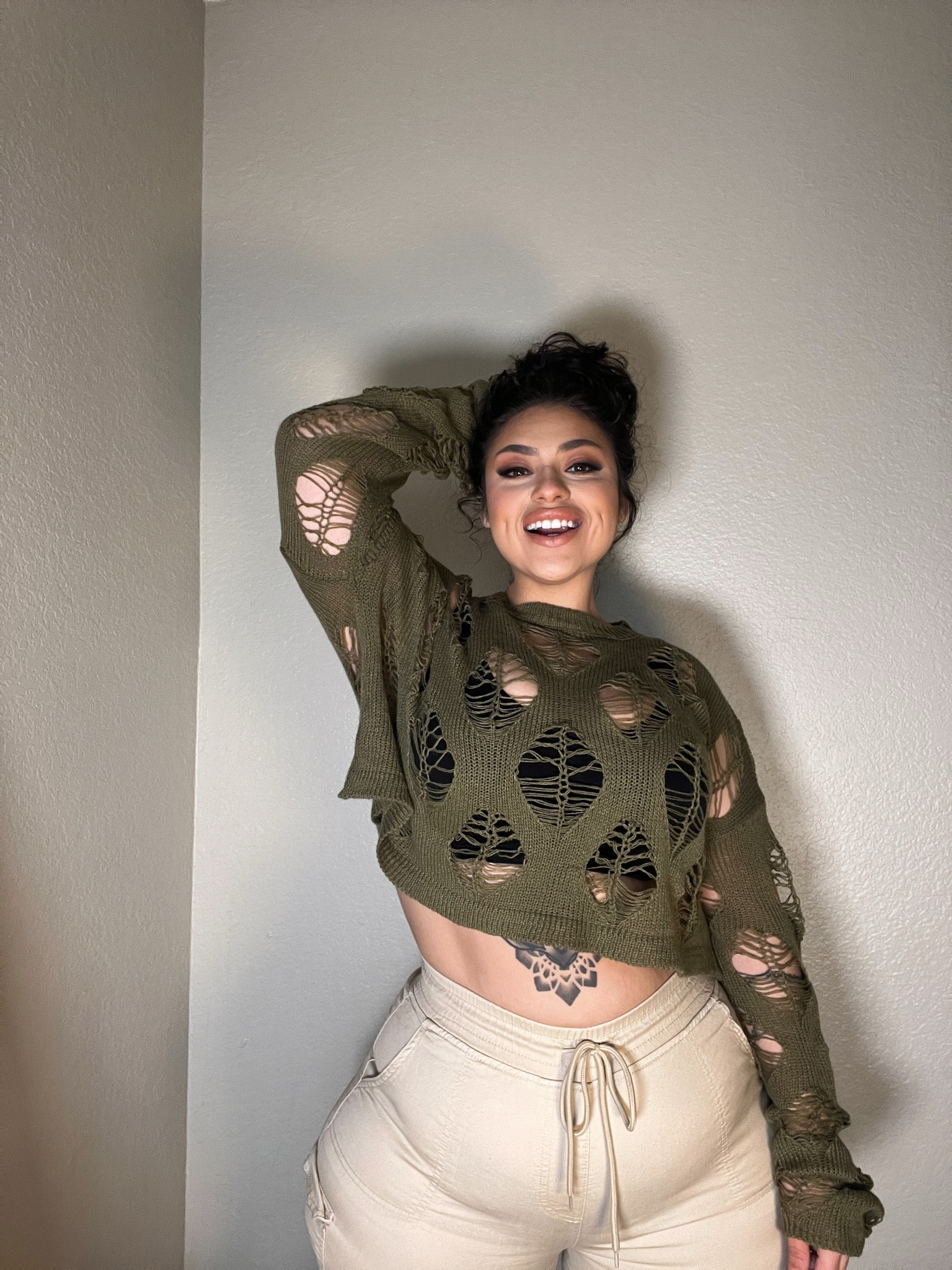 Army Green Hollowed Out See-through Top

#LTKSeasonal