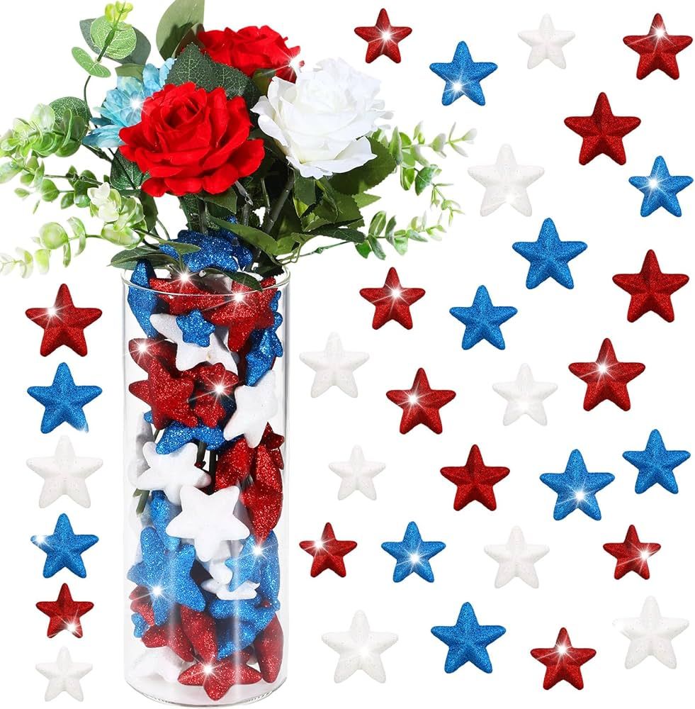 60 Pcs Independence Day Glitter Foam Vase Fillers Table Decor Foam Red Blue White Stars Filler Gl... | Amazon (US)