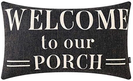 TRENDIN Farmhouse Porch Waist Pillow Cover 20x12 inch Black Word Welcome to Our Porch Throw Pillow C | Amazon (US)