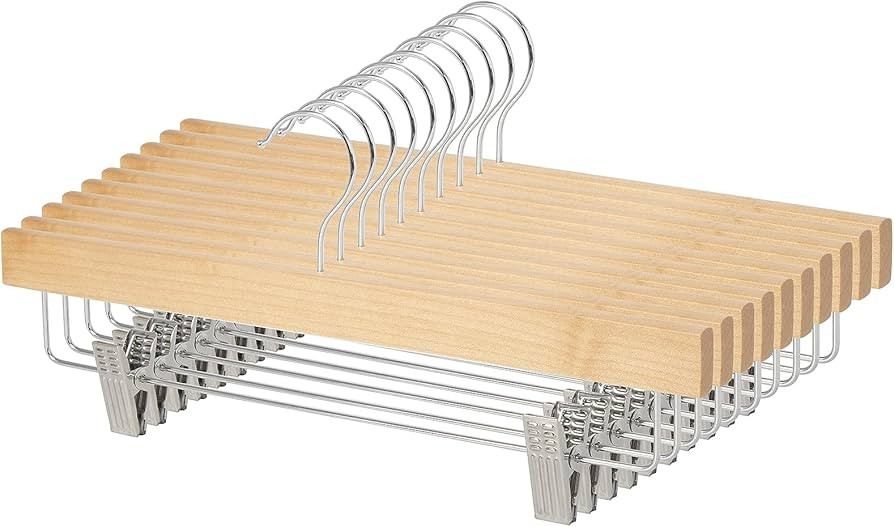 Amazon Basics Wooden Pants Hangers with Clips - Natural, 10-Pack | Amazon (US)