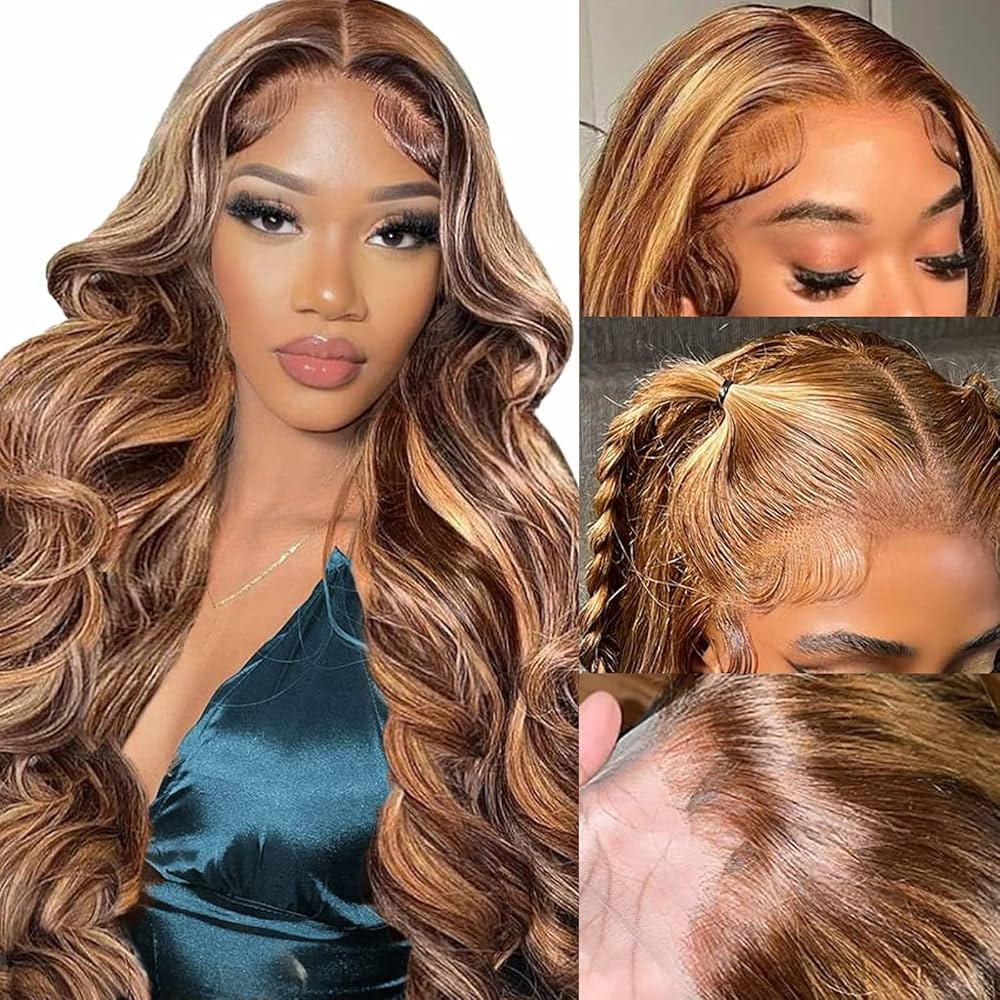 26 Inch Honey Blonde Lace Front Wig Human Hair 13x4 Ombre Lace Front Wig Human Hair Pre Plucked w... | Amazon (US)