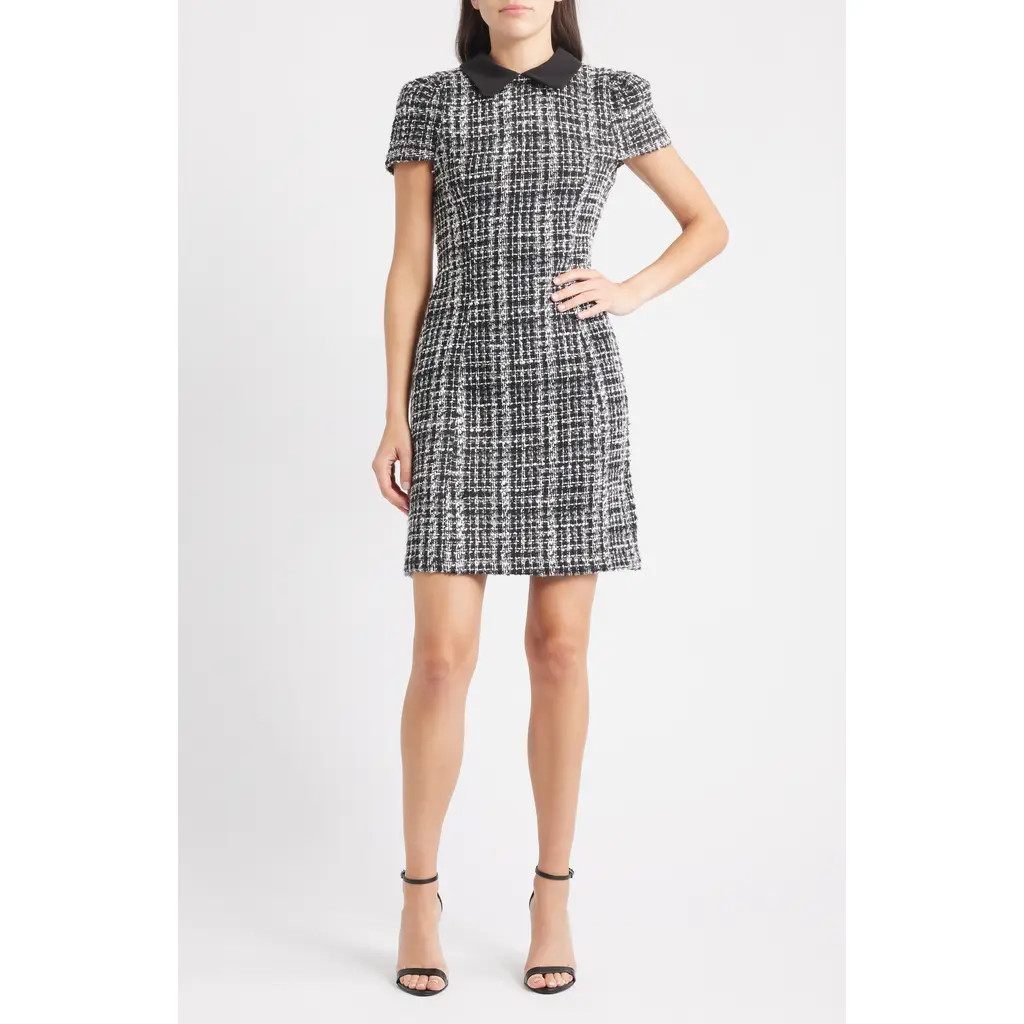 Julia Jordan Cap Sleeve Bouclé Tweed Sheath Dress in Black/White at Nordstrom Rack, Size 12 | Nordstrom Rack