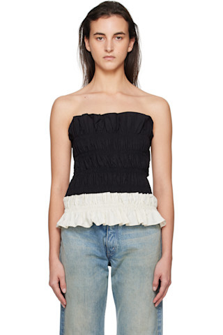 Kijun - Black & Off-White Shirring Mono Tube Top | SSENSE